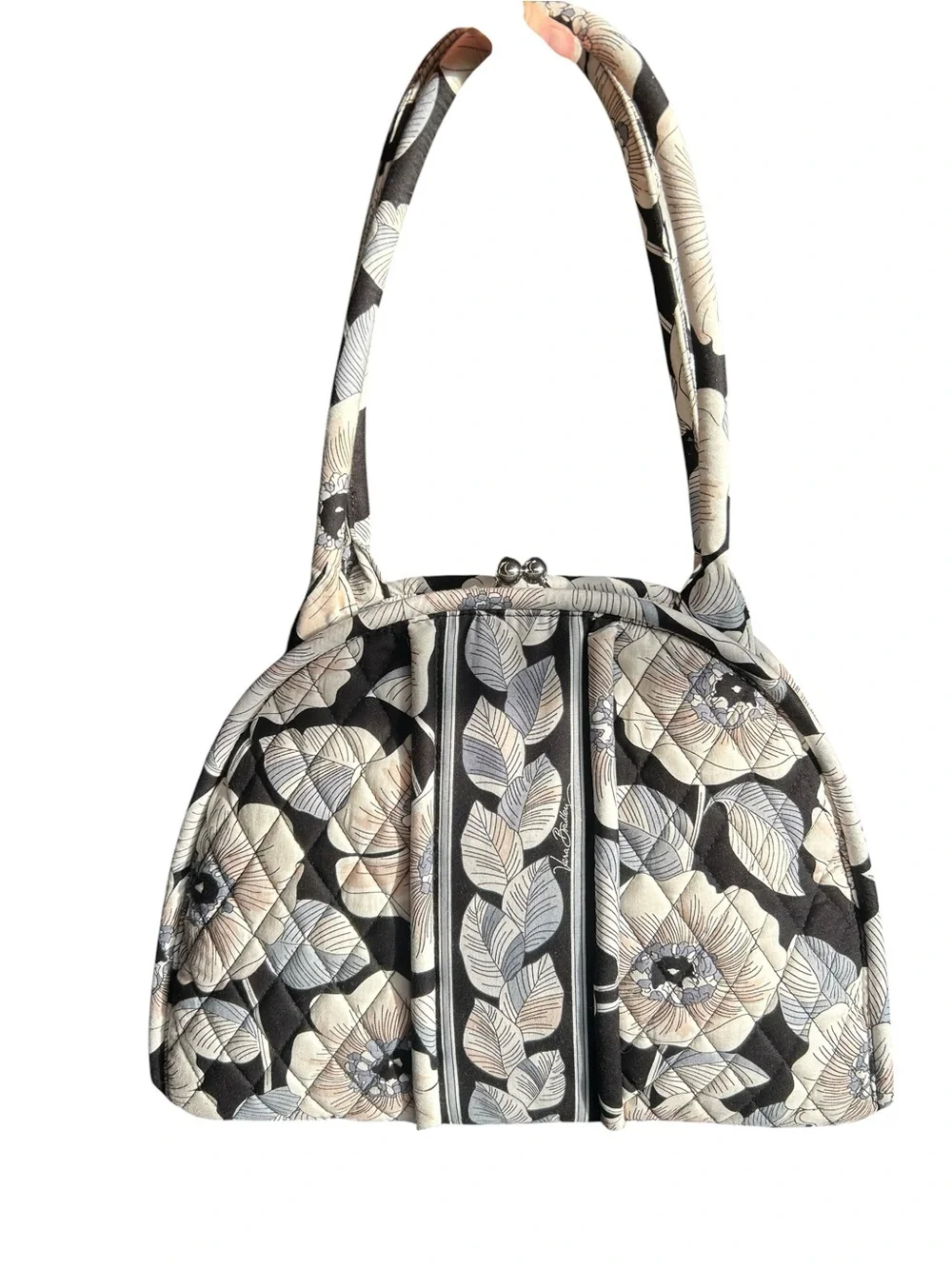 Vera Bradley Quilted Floral Dome Bag in Navy and Cream, Kisslock closure